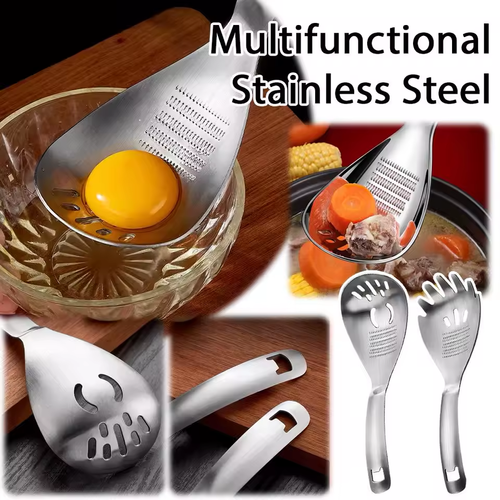 2pcs Stainless Steel Ginger Garlic Grater Multi-functional Grinding Spoon Egg, Soup Divider Kitchen Cooking Utensils