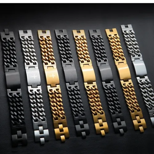 24MM Width 316L Stainless Steel Cuban Chain Cross Bracelet For Men Jewelry Male Hand Chain Wrap Bracelets Punk Accessory
