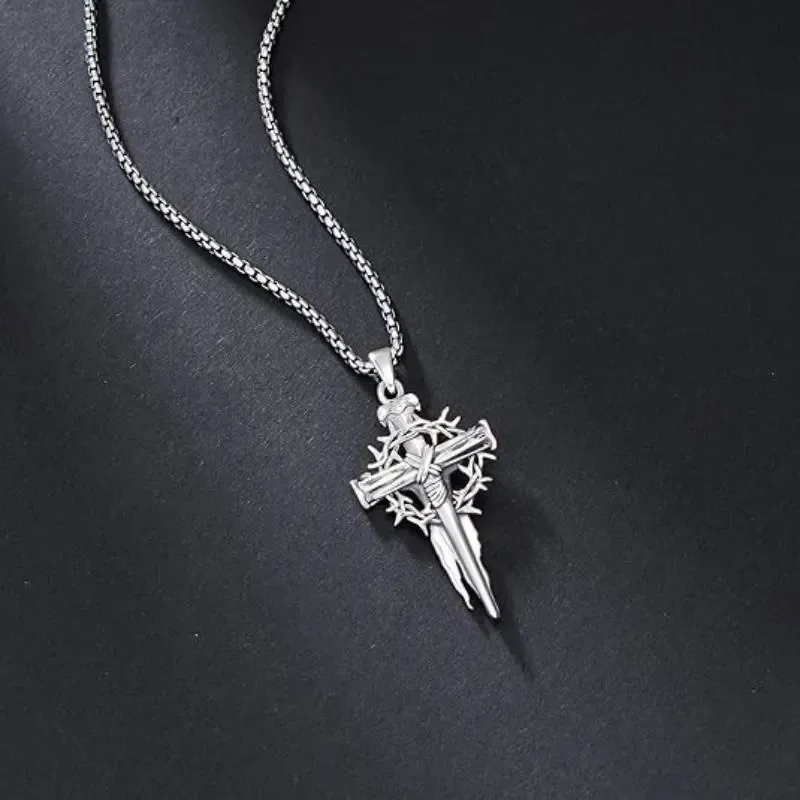 Vintage Thorn Halo Cross Pendant Necklace