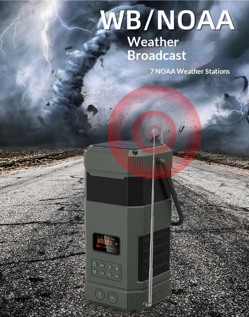 Hand-Powered Camping Emergency Waterproof for Speaker Radio Built-in Digital Display 5000mA Battery 10-30W Output