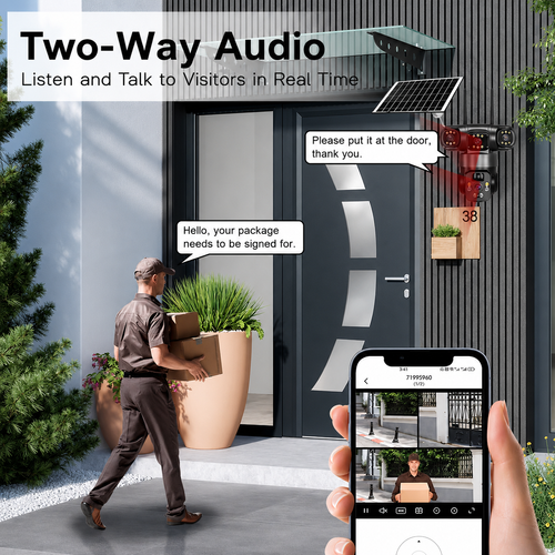 🔥 Solar Powered 3-Lens Outdoor Security Camera – Triple Screen View, AI Human Detection, PTZ Control, Color Night Vision & Two-Way Audio