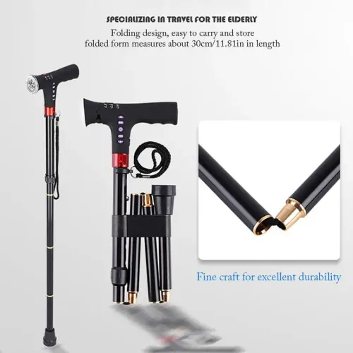 1pcs Telescopic Folding Cane With Alarm LED Walking Trusty Sticks cushionable Elder Crutches Elder Cane for outdoor travel