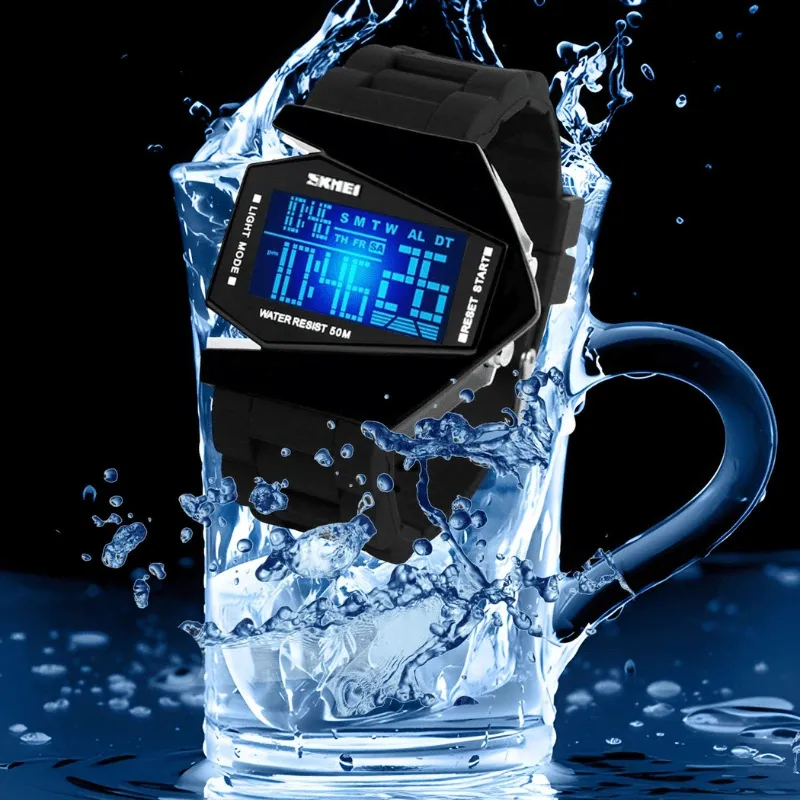 7-Color Luminous, Waterproof, Square, Multifunctional, Aircraft-Themed Wristwatch