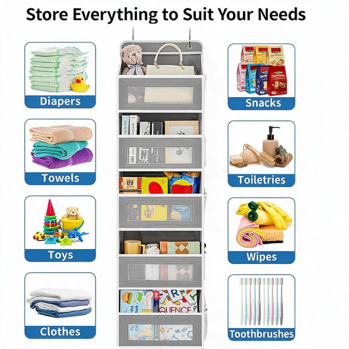 5-Shelf Hanging Storage Organizer - Behind Door Anti-Tilt 5 Large Capacity Pockets Suitable for Bedroom Bathroom