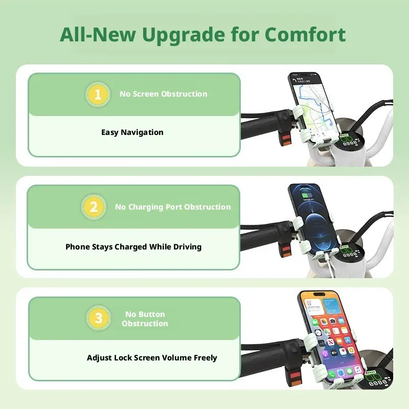 2PCS Motorcycle Scooter Phone Holder Free Rotation Universal Fit Anti-slip Phone Bracket for Bicycle Commuting Road Trip