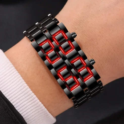 LED Display Electronic Watch Novelty Red Blue LED Lava Digital Wristwatch For Women Men