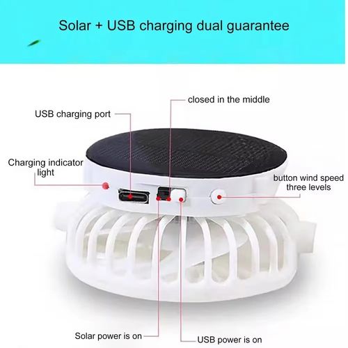 Solar charging, with fan and breathable mesh cap gray