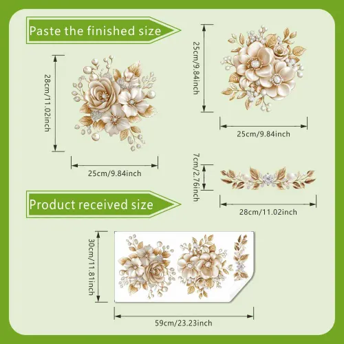 6Pcs-Two sets Waterproof Self-Adhesive Bathroom Decor Sticker Wall Stickers Home Decoration Stickers Luxury Gold Pearl Floral Toilet Sticker