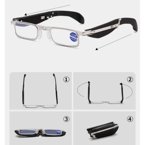 Folding Reading Glasses 360 Degree Rotating Anti Blue Light For Men And Women Small Portable HD Comfortable Prescription Glasses