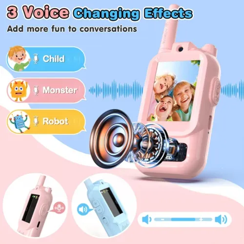 Children's Video Walkie-Talkie 2-Pack with Display Screen Voice Converter and Real-Time Video Chat Long-Range Gift for Children