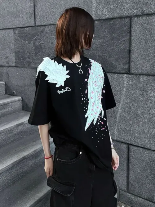 Fashion Popular O Neck Short Sleeve Casual T Shirt Y2k Subcultural Print All Macth Clothes Harajuku Grunge Punk Tops
