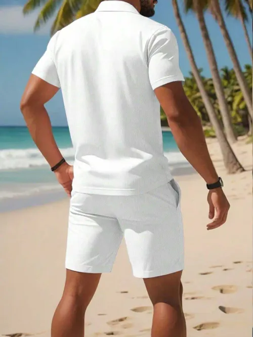 Men's Breathable Polo Shirt and Drawstring Shorts Set, Loose Fit, Casual Summer Wear