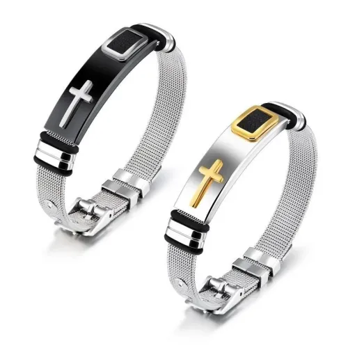 New Adjustable Metal Men's Bracelet Fashion Celtic Cross Pattern Bracelet Push-Button Charm Bracelet Black Golden