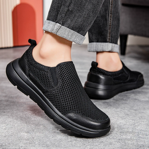 Men's Large Size Slip-On Sports Shoes Breathable Mesh Summer Lightweight Thick Bottom Casual Shoes Easy Wear round Toe