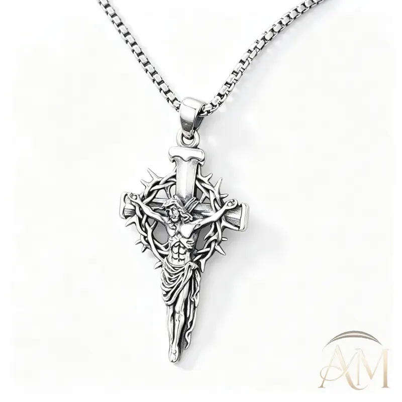 Vintage Thorn Halo Cross Pendant Necklace
