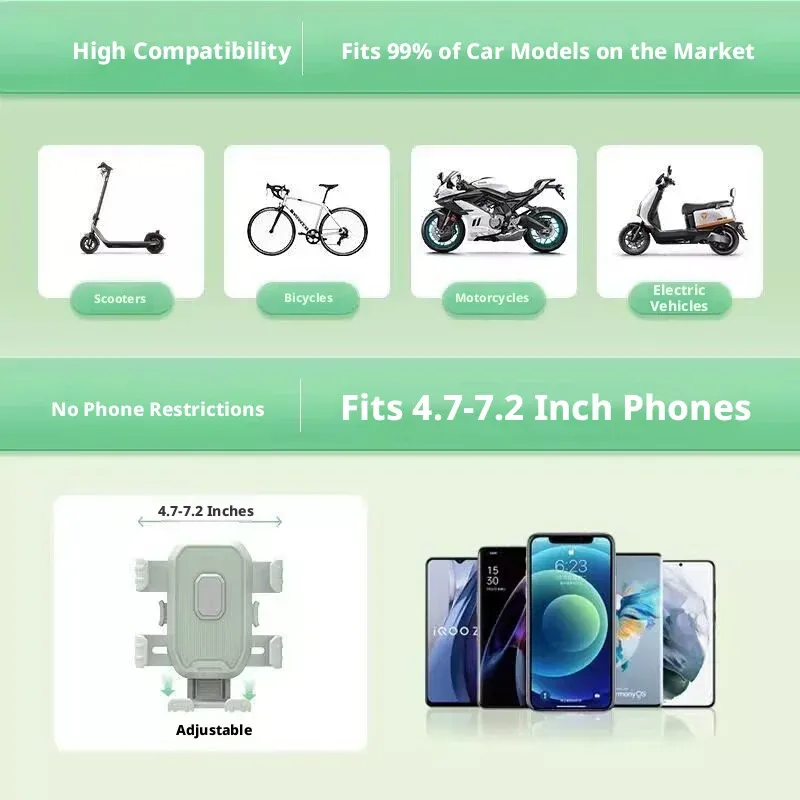 2PCS Motorcycle Scooter Phone Holder Free Rotation Universal Fit Anti-slip Phone Bracket for Bicycle Commuting Road Trip
