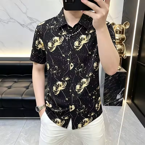 Fashionable Ice Diamond Flashing Short Sleeve Men's Shirt