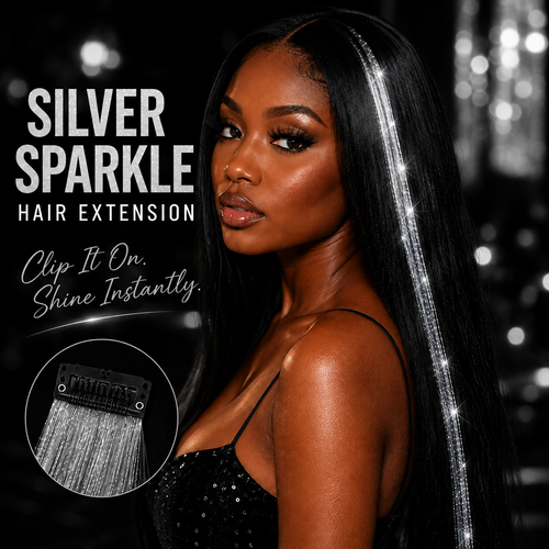 ✨ Holographic Gold Sliver Clip-In Hair Tinsel Extension – One-Piece Sparkling Hair Extension for Party, Birthday & Special Occasions ✨