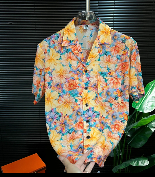 Sophisticated  Floral Print Short Sleeve Shirt