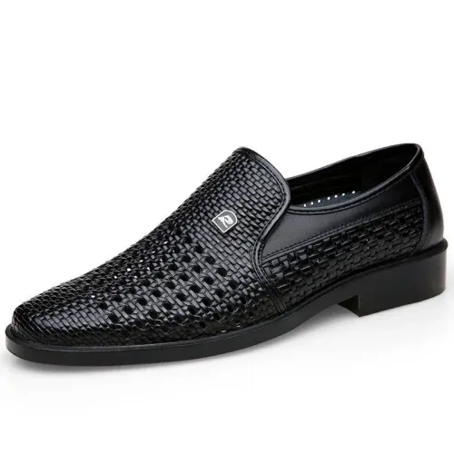 Men's Synthetic Leather Shoes Soft Sole Breathable Low Heeled Business Casual Shoes Hollow Out Dress Sandals Middle Aged