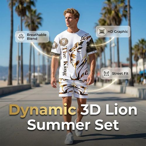 LIMITED-TIME 50% OFF!   Men's Lion Graphic Set – Bold, Breathable, Urban Cool（A set）