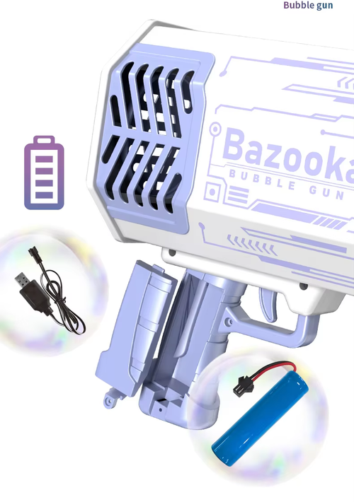 Bazooka bubble gun, 69-hole bubble machine gun, including 2 bottles of bubble water, 20 packs of bubble liquid