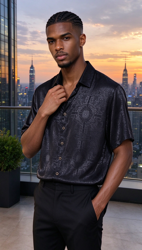 Black textured printed shirt