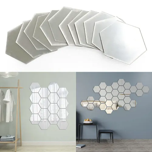 48PCS 3D Hexagon Acrylic Mirror Wall Stickers Aesthetic DIY Art Home Decor Living Room Decorative Tile Stickers