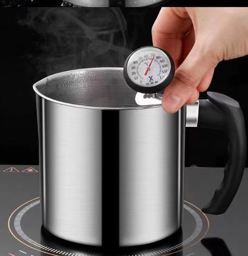 1.4L Durable Stainless Steel Oil Pot With Built-in Filter - Easy To Invert Design, Leak-proof