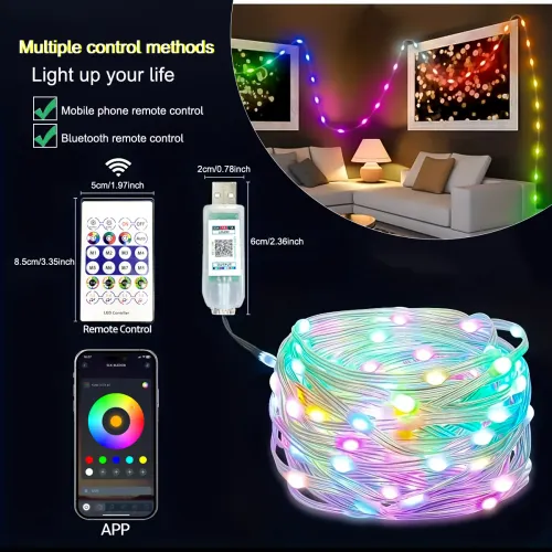 1PC 5M 10M LED RGB LED String DIY Smart IC APP Remote Fairy Lights