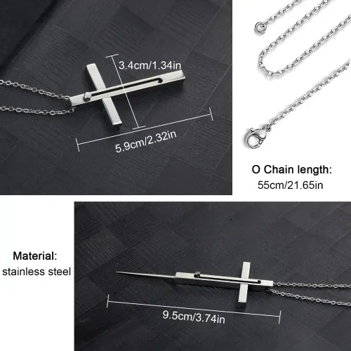 Stainless Steel Retractable Cross Toothpicks Pendant Metal Pocket Toothpicks with Protective Holder Exquisite Toothpick Necklace