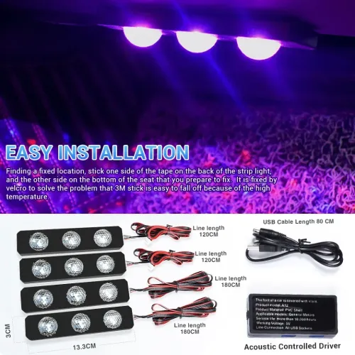 Foot starry sky atmosphere light, floor star one to four car interior modification, colorful voice controlled LED decorative atmosphere light