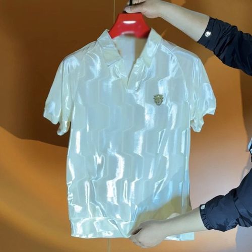 Men's Casual Short Sleeve T-Shirt Breathable Fashionable Polyester Fiber Summer New Style Versatile Gold Stream