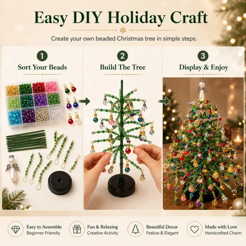DIY Beaded Christmas Tree Kit Crystal Bead Handmade Bead Christmas Tree Craft Ornaments Christmas Decoration 2026 New Year Gift