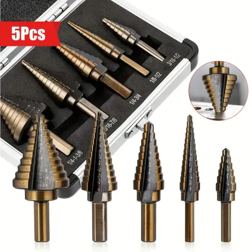 5 Pcs HSS Step Drill Bit Set Metal Step Cone Drill Bit Aluminum Case Metal Drilling Tool for Metal Wood Step Cone Drill Bit ﻿