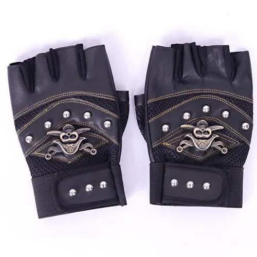 Punk Skulls Rivet PU Leather Gloves Anti-slip Half Finger Gloves