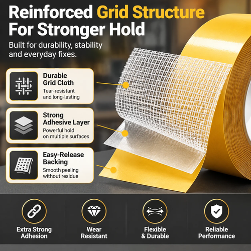 2pcs Heavy-Duty Double-SidedGrid Tape - Strong Hold, EasyTear & Clean Removal