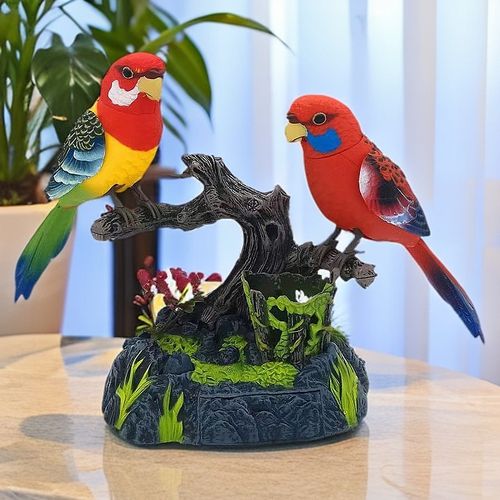 A pair of parrots that can learn to speak