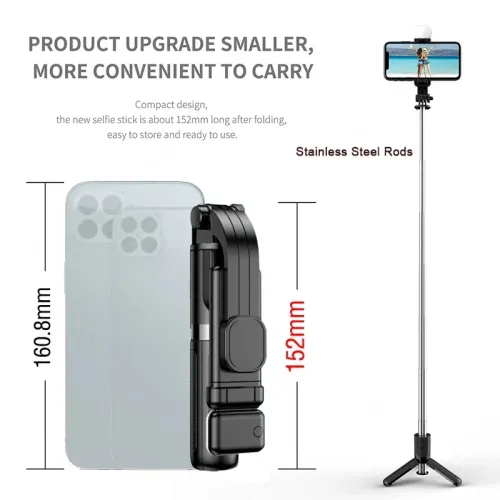 Portable Mini Selfie Stick Led Fill Light Foldable Tripod Phone Stand Holder Support Wireless Bluetooth Remote Control Shutter