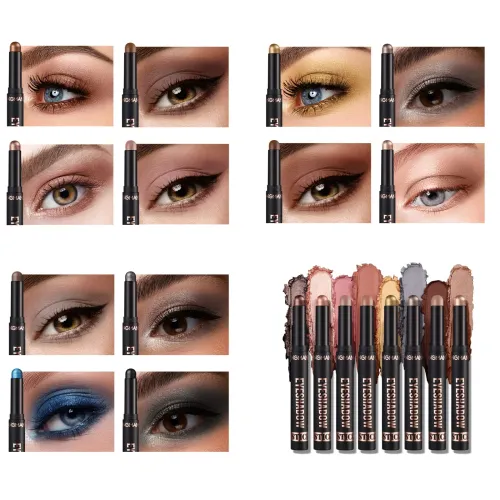 8 Color Waterproof Glitter Eyeshadow Pen Lasting Natural Shimmer Matte Lying Silkworm Eyeshadow Pencil Silvery Highlighter Stick