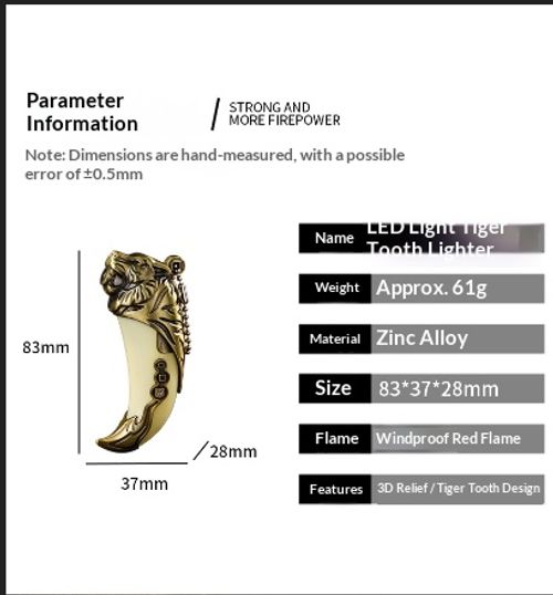 Dragon tooth and tiger head pendant windproof lighter