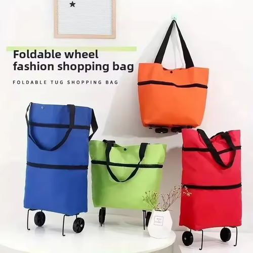 2-in-1 foldable shopping cart, shopping bag trolley and wheels, portable rolling handbag, shopping bag and wheels, waterproof tr