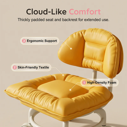Rolling Low Stool with Backrest – Silent Casters, Soft Padding & Easy Mobility
