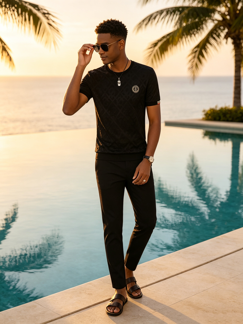 Black textured short sleeved shirt