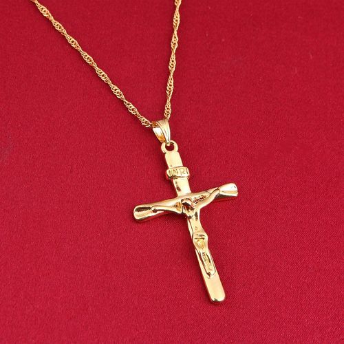 18K Gold Plated Jesus Cross Pendant Necklace For Women Men Charm Trend Birthday Gifts Fashion Party