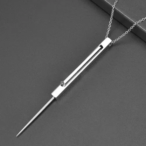 Stainless Steel Retractable Cross Toothpicks Pendant Metal Pocket Toothpicks with Protective Holder Exquisite Toothpick Necklace