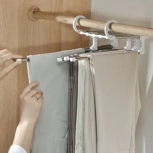 Stainless Steel Multi-Layer Hanging Rack For Home Use - Multi-Functional Folding Wardrobe - Pants Storage Rack Organizer