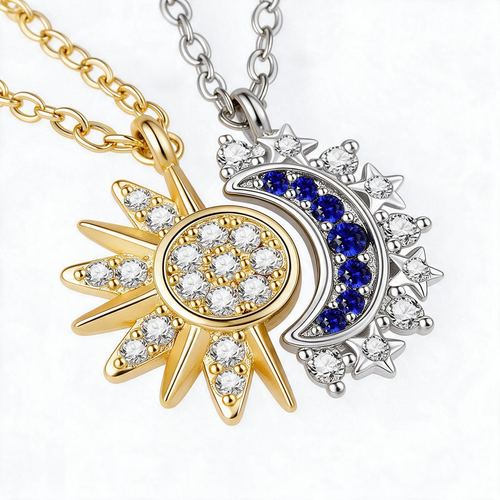 Magnetic Sun & Moon Necklaces – Sparkling CZ & Vintage Design, Perfect Gift for Couples or Besties!