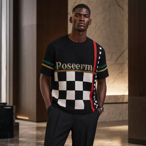 Black checkerboard ice-silk T-shirt