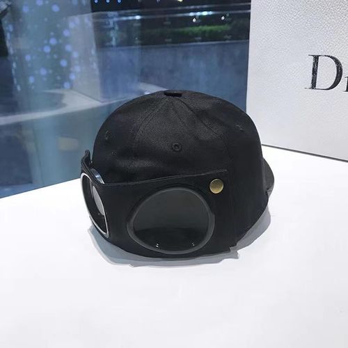 Aviator-style baseball cap with built-in sunglasses